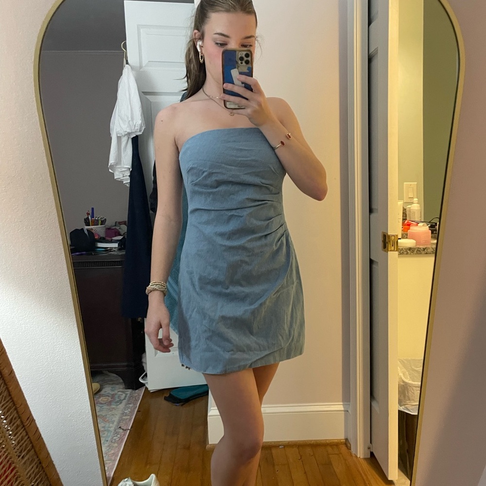 Astr Strapless Light wash denim Dress - Picture 3 of 5
